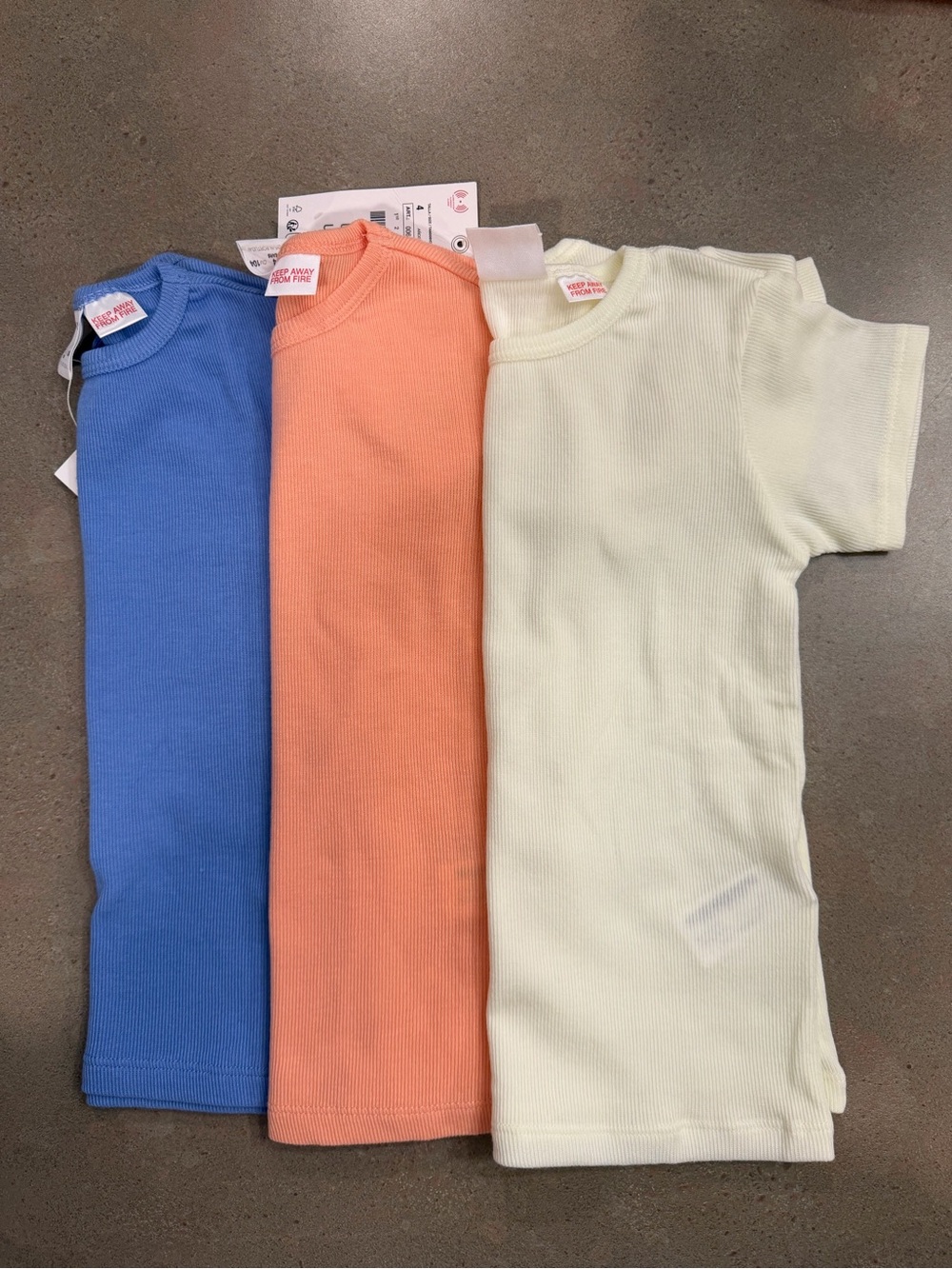 Zara Kids 3-Pack Ribbed Short-Sleeve Tees - Blue, Peach, Yellow